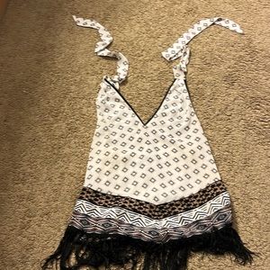 100% polyester , lining 100% polyester , and fringe 100% polyester